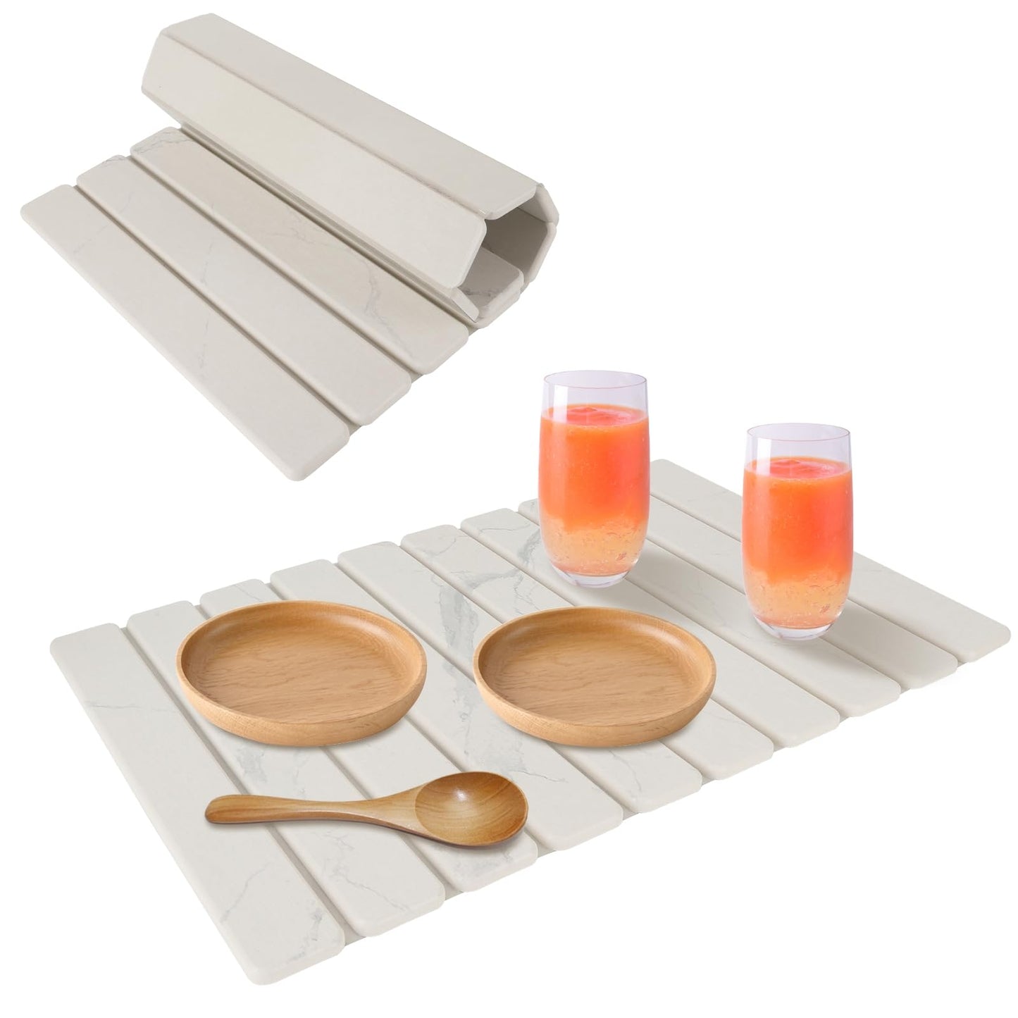 Stone Dish Drying Mats for Kitchen Counter and Sink Marble-Pattern Printed Collapsible Stone Mat Kitchen 24×16 Fast-Absorbing Diatomaceous Earth Mat Can Hold Tableware Bottles and Cups