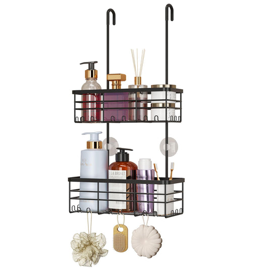 HapiRm Hanging Shower Caddy Organizer - No Drilling Shower Organizer with Hooks Rustproof & Waterproof 304 Stainless Steel Shower Shelves for Bathroom - Black
